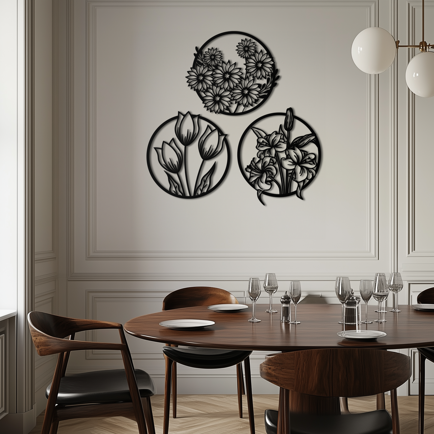 Floral Harmony Metal Wall Art - Set of Three Elegant Botanical Designs - KAF223 - Tampa Home & Garden Store