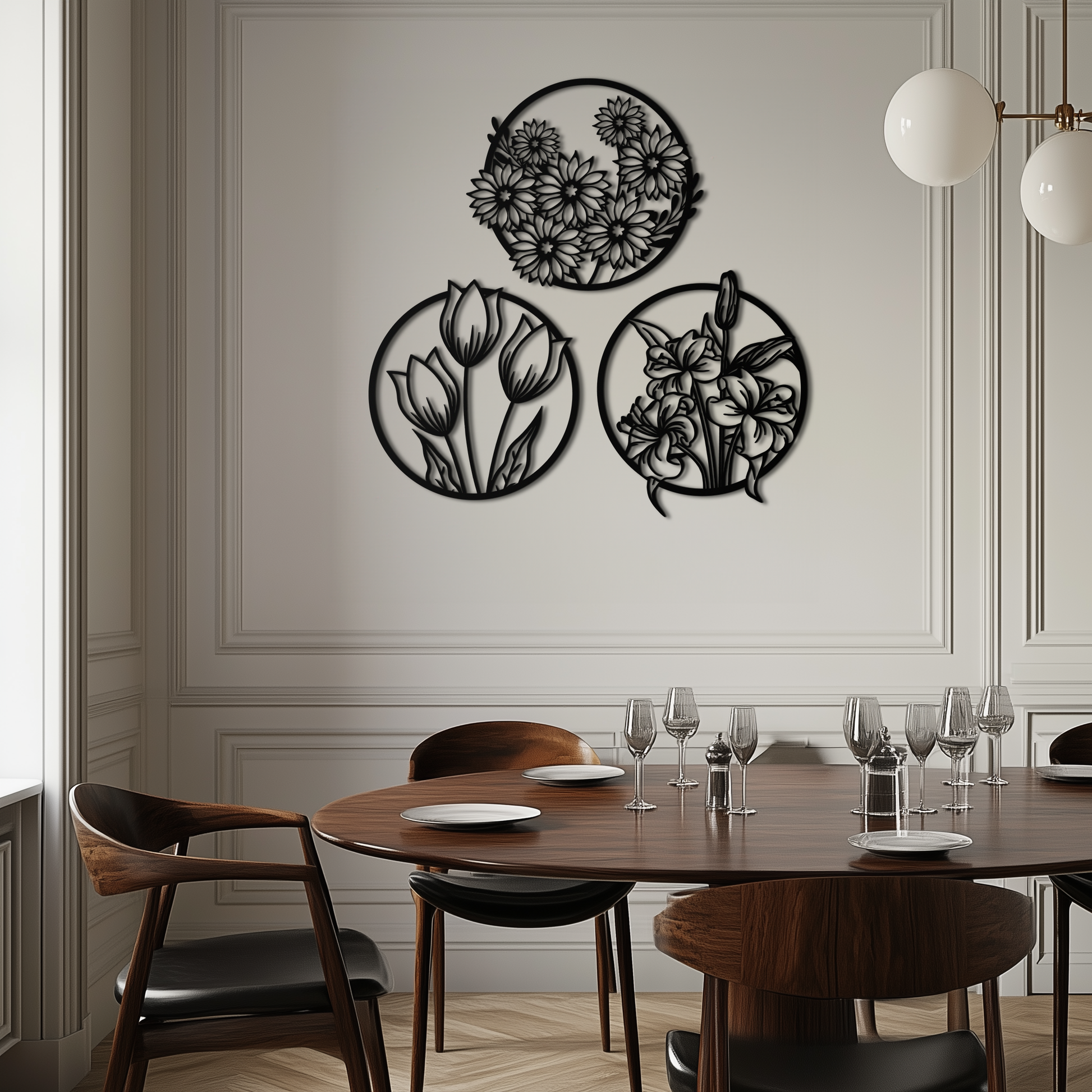 Floral Harmony Metal Wall Art - Set of Three Elegant Botanical Designs - KAF223 - Tampa Home & Garden Store