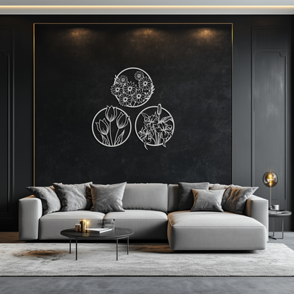 Floral Harmony Metal Wall Art - Set of Three Elegant Botanical Designs - KAF223 - Tampa Home & Garden Store