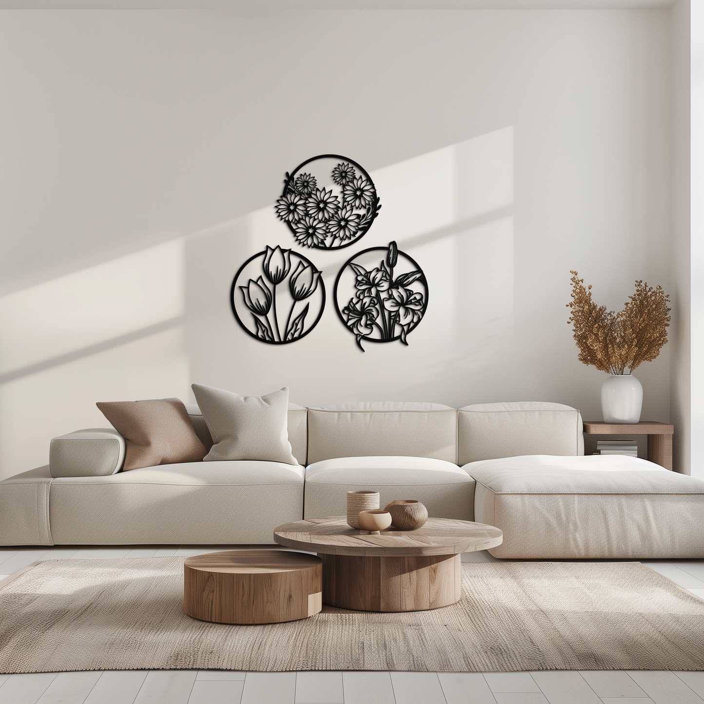 Floral Harmony Metal Wall Art - Set of Three Elegant Botanical Designs - KAF223 - Tampa Home & Garden Store