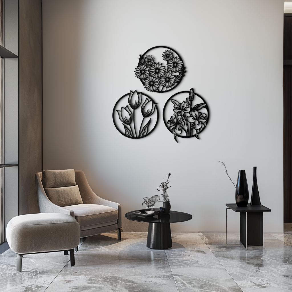 Floral Harmony Metal Wall Art - Set of Three Elegant Botanical Designs - KAF223 - Tampa Home & Garden Store