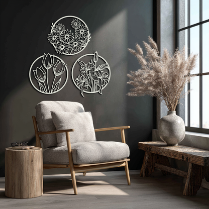 Floral Harmony Metal Wall Art - Set of Three Elegant Botanical Designs - KAF223 - Tampa Home & Garden Store
