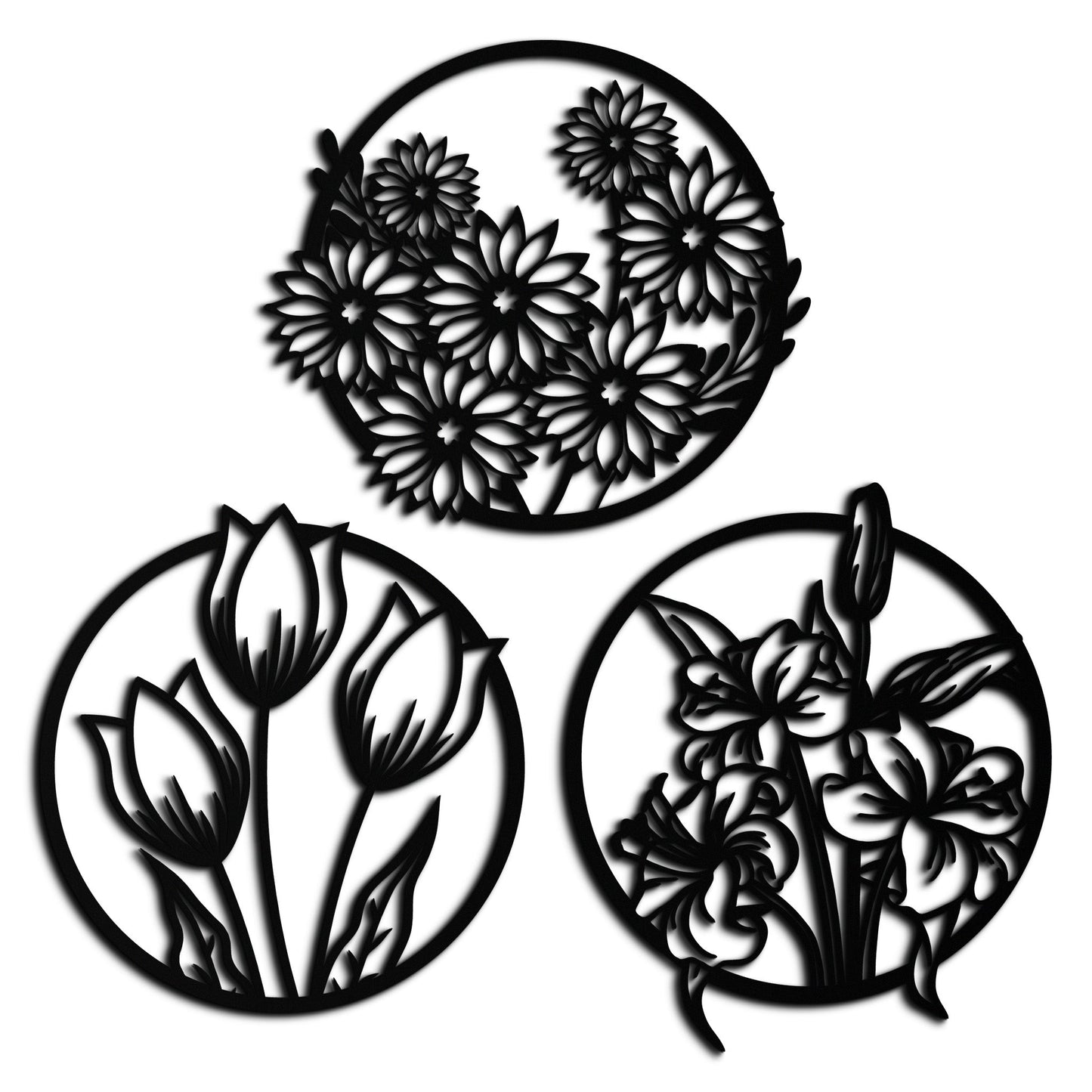 Floral Harmony Metal Wall Art - Set of Three Elegant Botanical Designs - KAF223 - Tampa Home & Garden Store