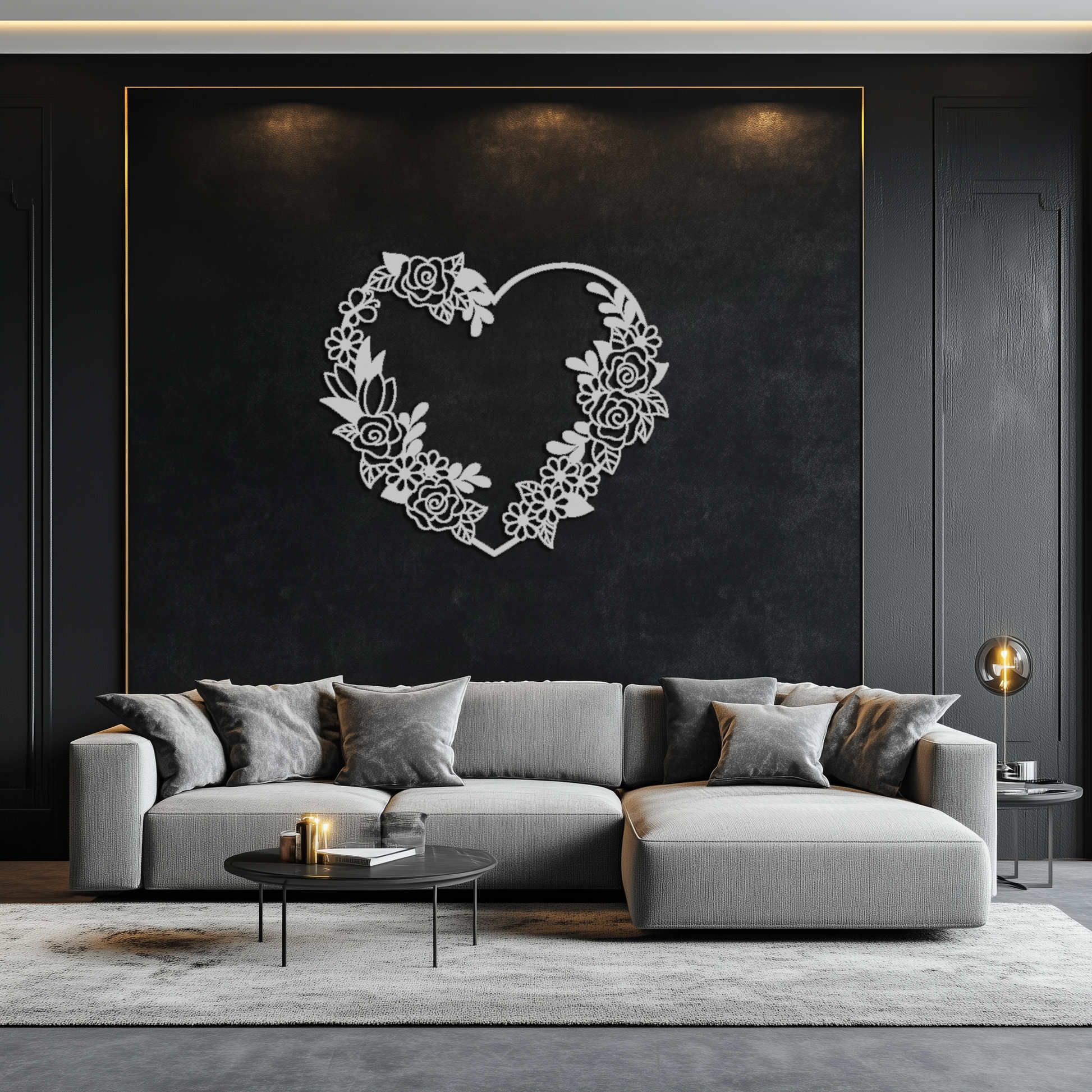Floral Heart Metal Wall Art - Elegant Steel Rose Wreath - KAF107 - Tampa Home & Garden Store
