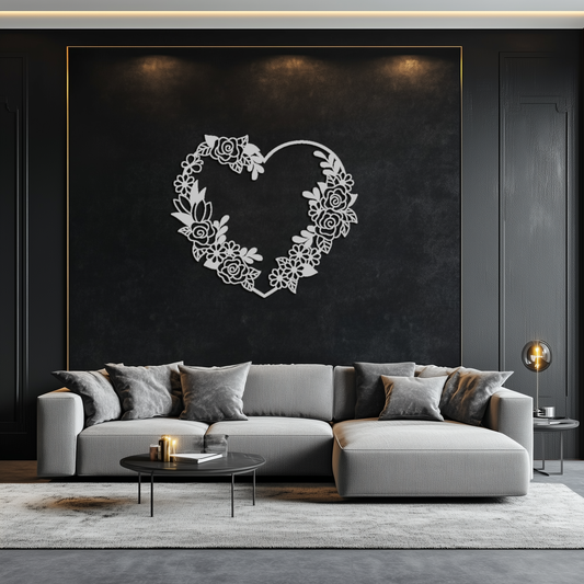 Floral Heart Metal Wall Art - Elegant Steel Rose Wreath - KAF107 - Tampa Home & Garden Store