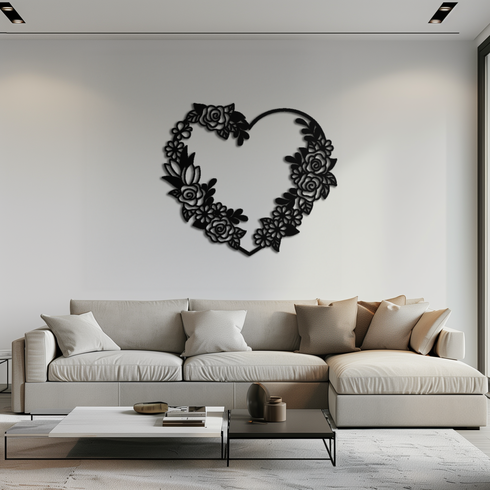 Floral Heart Metal Wall Art - Elegant Steel Rose Wreath - KAF107 - Tampa Home & Garden Store