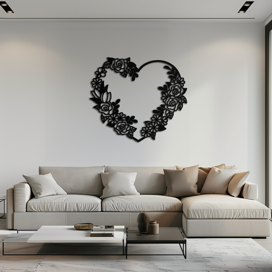 Floral Heart Metal Wall Art - Elegant Steel Rose Wreath - KAF107 - Tampa Home & Garden Store