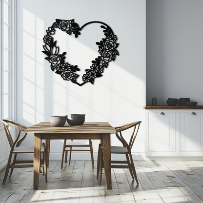 Floral Heart Metal Wall Art - Elegant Steel Rose Wreath - KAF107 - Tampa Home & Garden Store