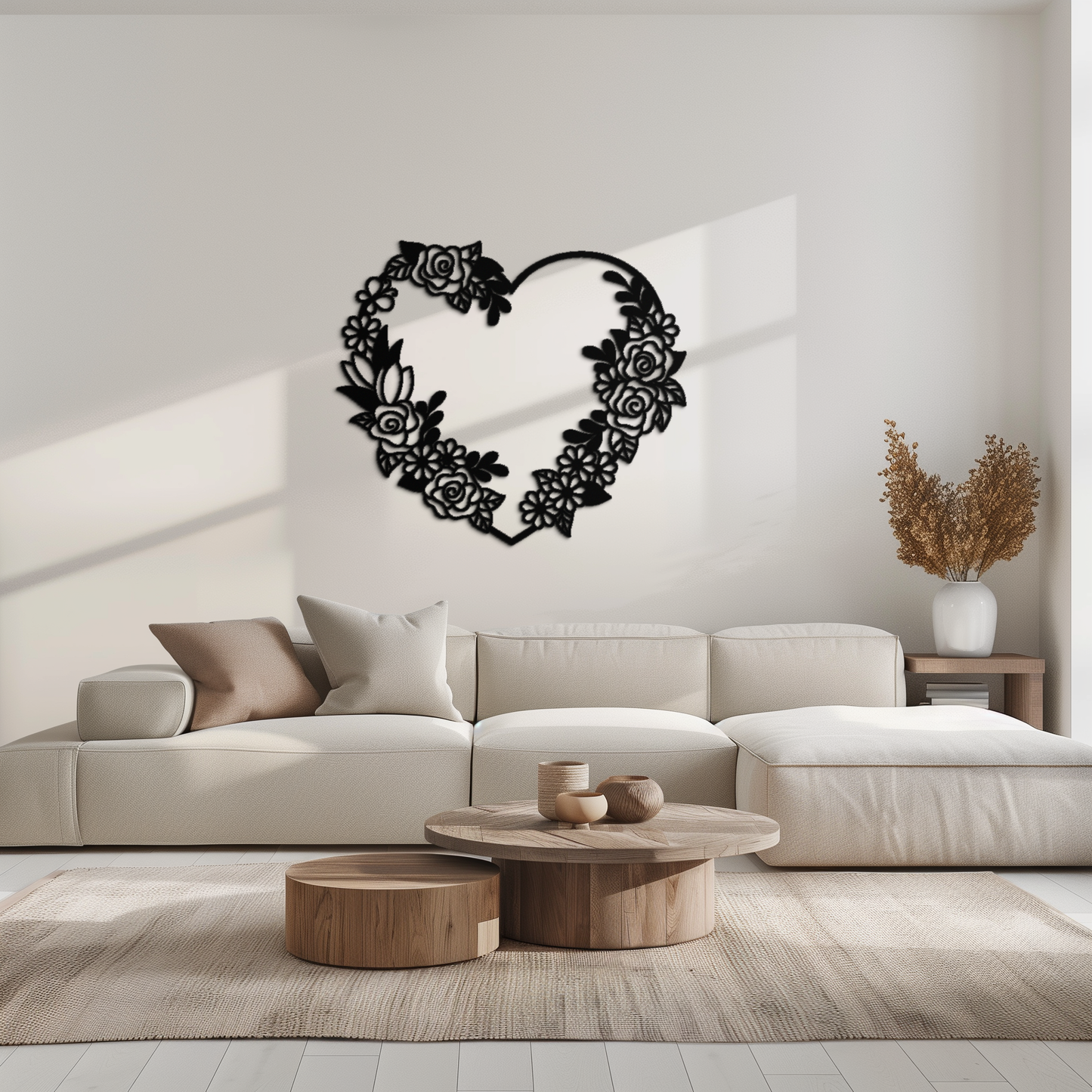 Floral Heart Metal Wall Art - Elegant Steel Rose Wreath - KAF107 - Tampa Home & Garden Store