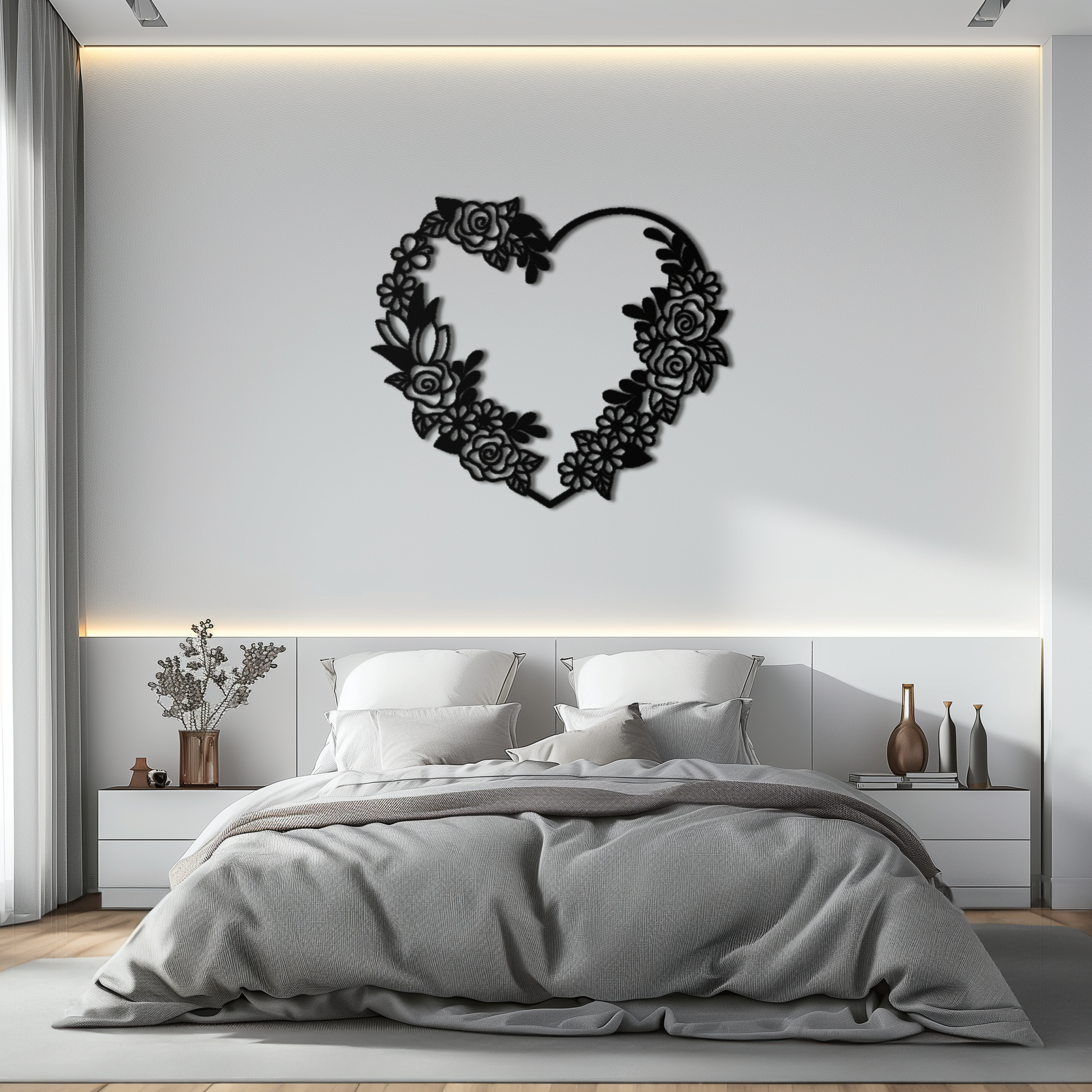 Floral Heart Metal Wall Art - Elegant Steel Rose Wreath - KAF107 - Tampa Home & Garden Store