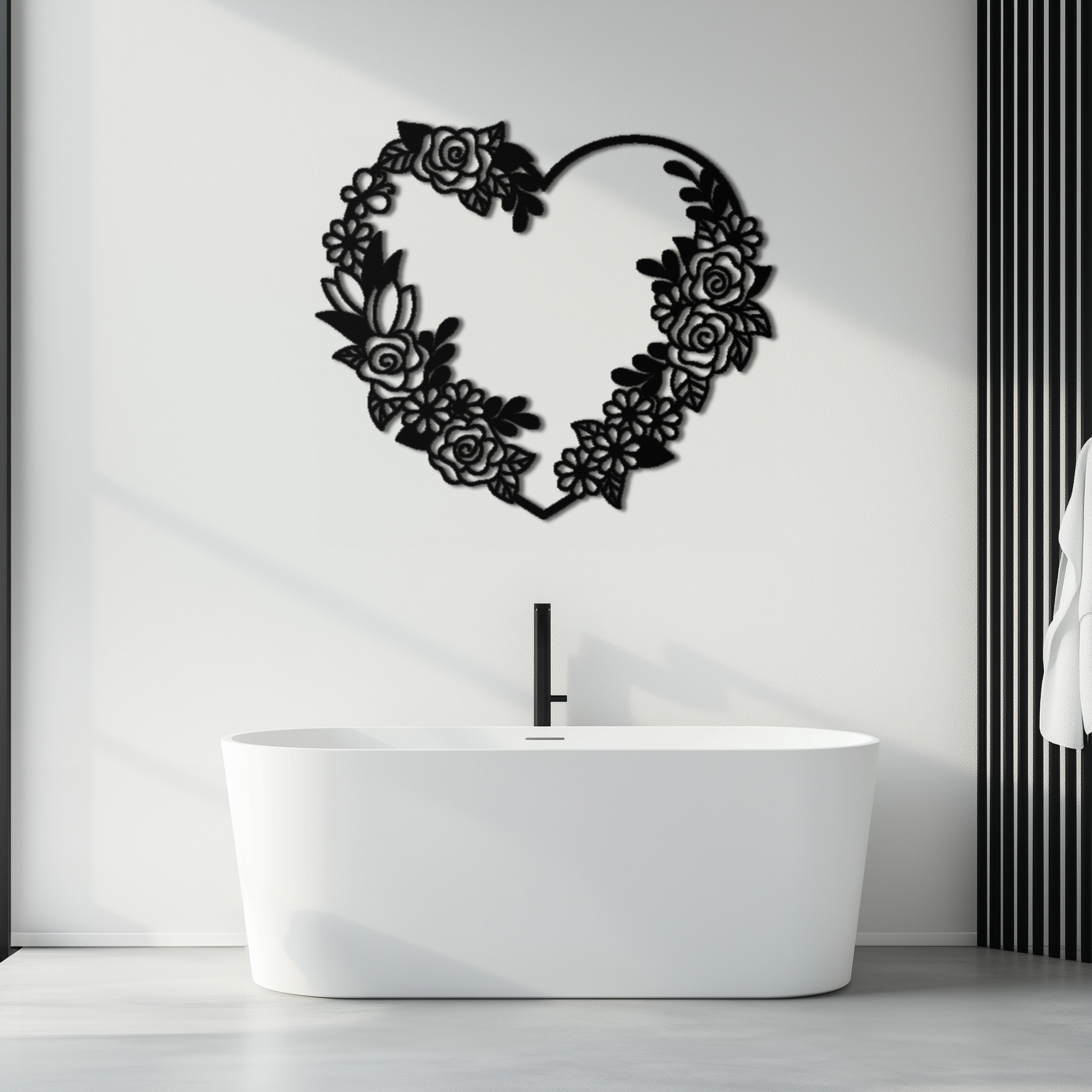 Floral Heart Metal Wall Art - Elegant Steel Rose Wreath - KAF107 - Tampa Home & Garden Store