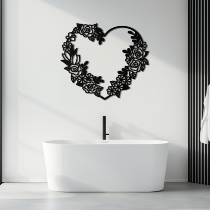 Floral Heart Metal Wall Art - Elegant Steel Rose Wreath - KAF107 - Tampa Home & Garden Store