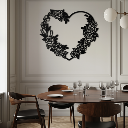 Floral Heart Metal Wall Art - Elegant Steel Rose Wreath - KAF107 - Tampa Home & Garden Store