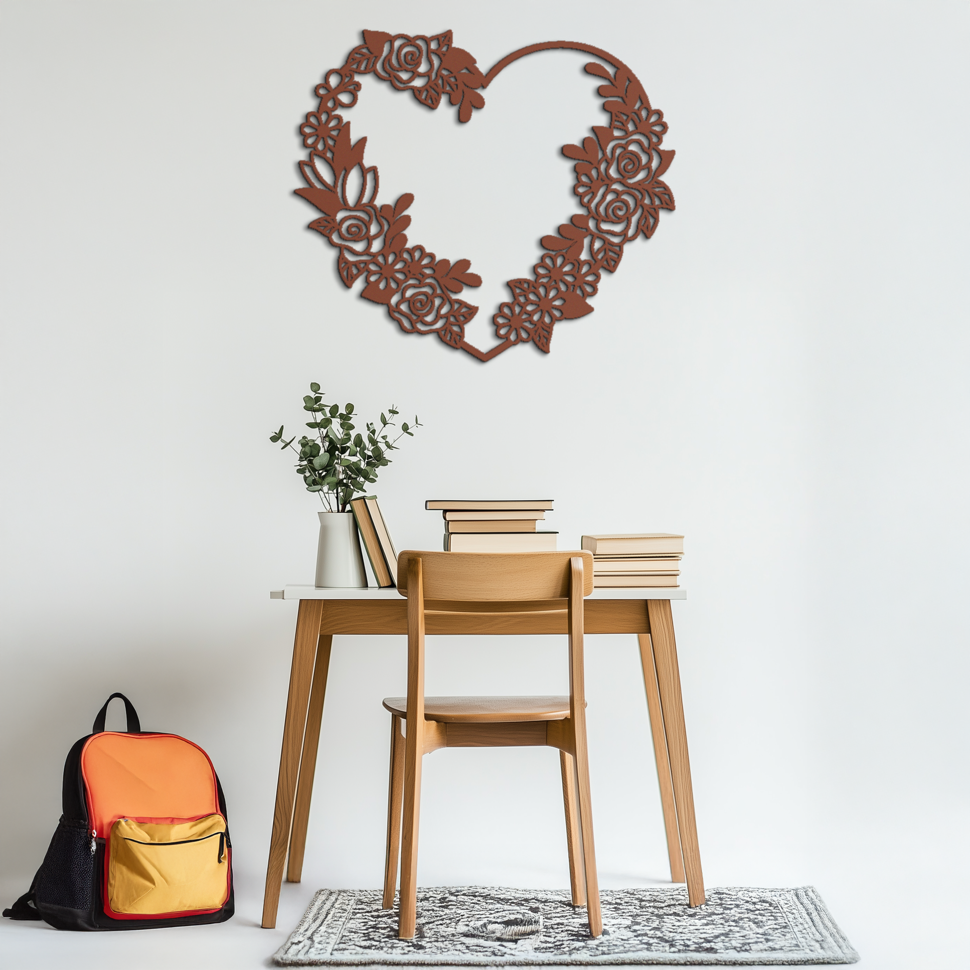Floral Heart Metal Wall Art - Elegant Steel Rose Wreath - KAF107 - Tampa Home & Garden Store