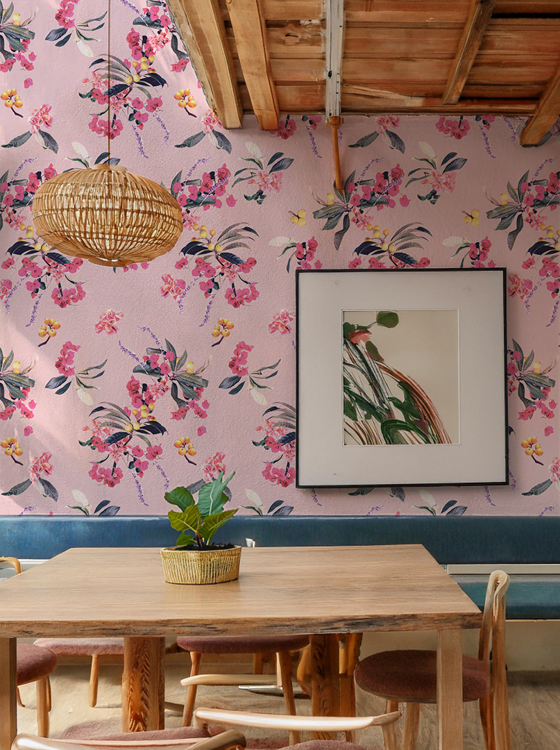 Floral Loquat Wallpaper, pink - Tampa Home & Garden Store