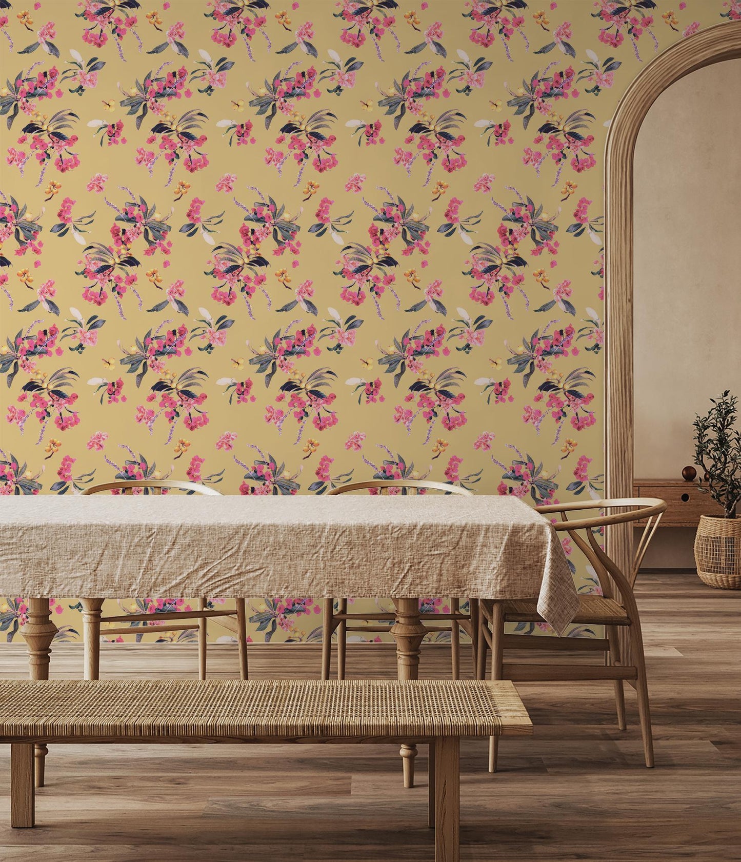 Floral Loquat Wallpaper, yellow - Tampa Home & Garden Store