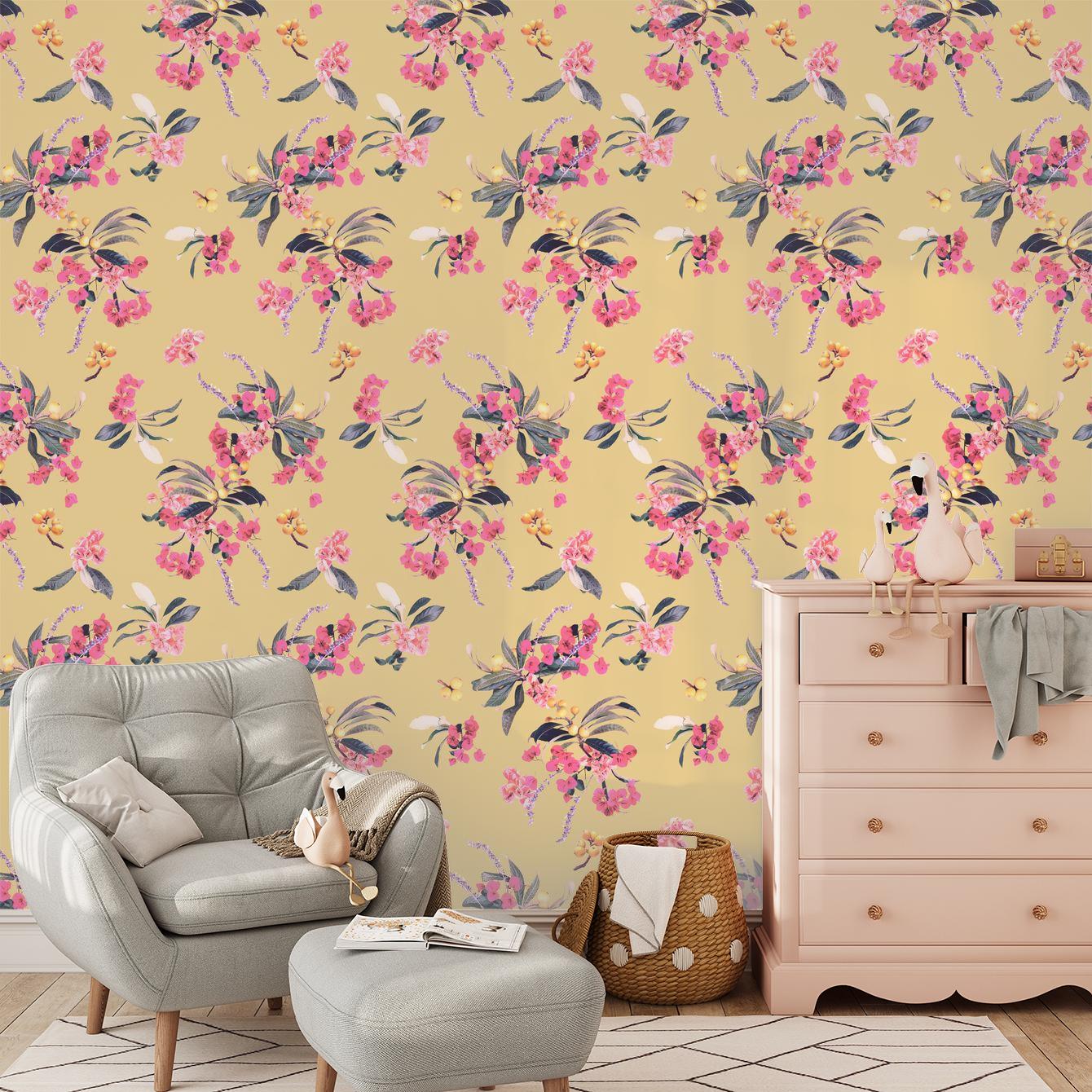 Floral Loquat Wallpaper, yellow - Tampa Home & Garden Store