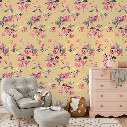 Floral Loquat Wallpaper, yellow - Tampa Home & Garden Store