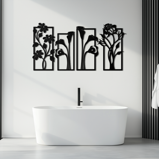 Floral Metal Wall Art - Elegant Botanical Panel Set- KAF167 - Tampa Home & Garden Store