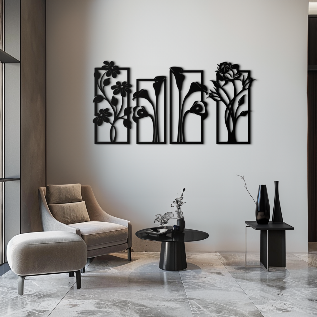 Floral Metal Wall Art - Elegant Botanical Panel Set- KAF167 - Tampa Home & Garden Store