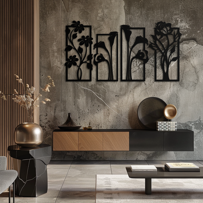Floral Metal Wall Art - Elegant Botanical Panel Set- KAF167 - Tampa Home & Garden Store