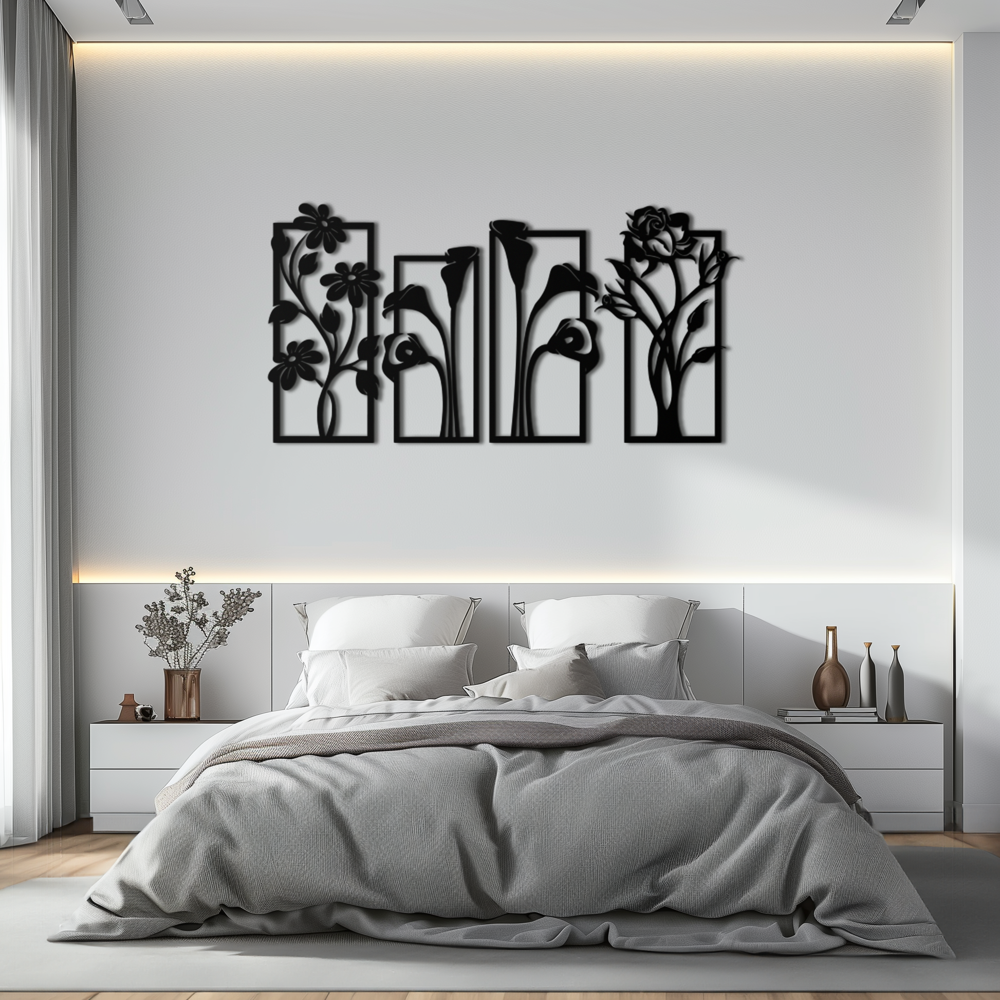 Floral Metal Wall Art - Elegant Botanical Panel Set- KAF167 - Tampa Home & Garden Store