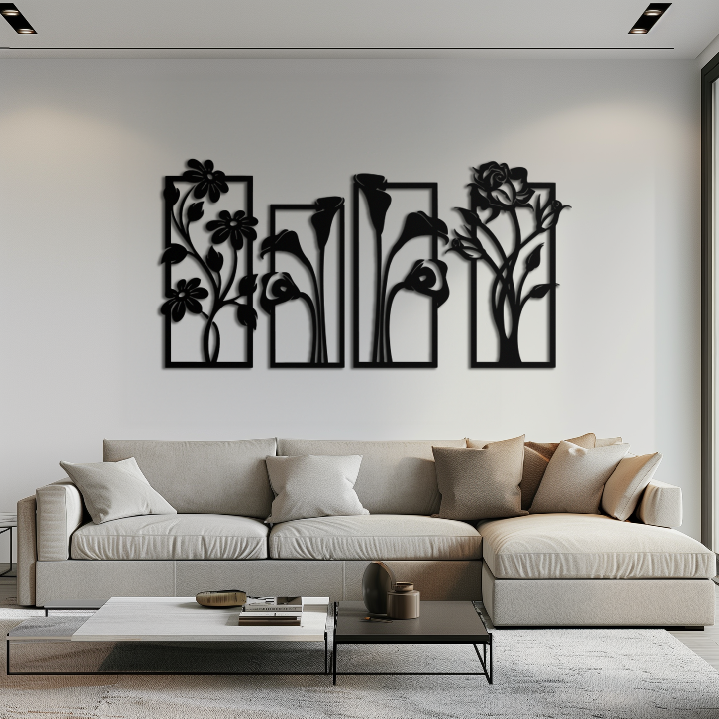 Floral Metal Wall Art - Elegant Botanical Panel Set- KAF167 - Tampa Home & Garden Store