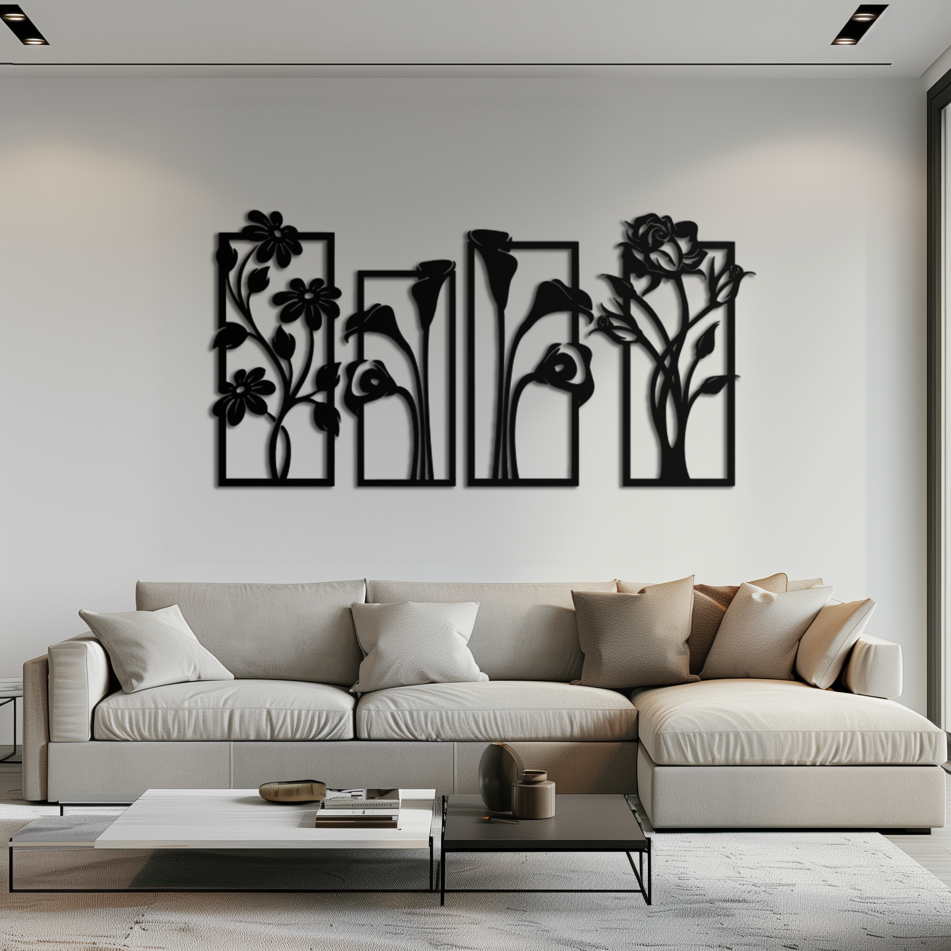 Floral Metal Wall Art - Elegant Botanical Panel Set- KAF167 - Tampa Home & Garden Store
