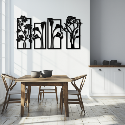 Floral Metal Wall Art - Elegant Botanical Panel Set- KAF167 - Tampa Home & Garden Store