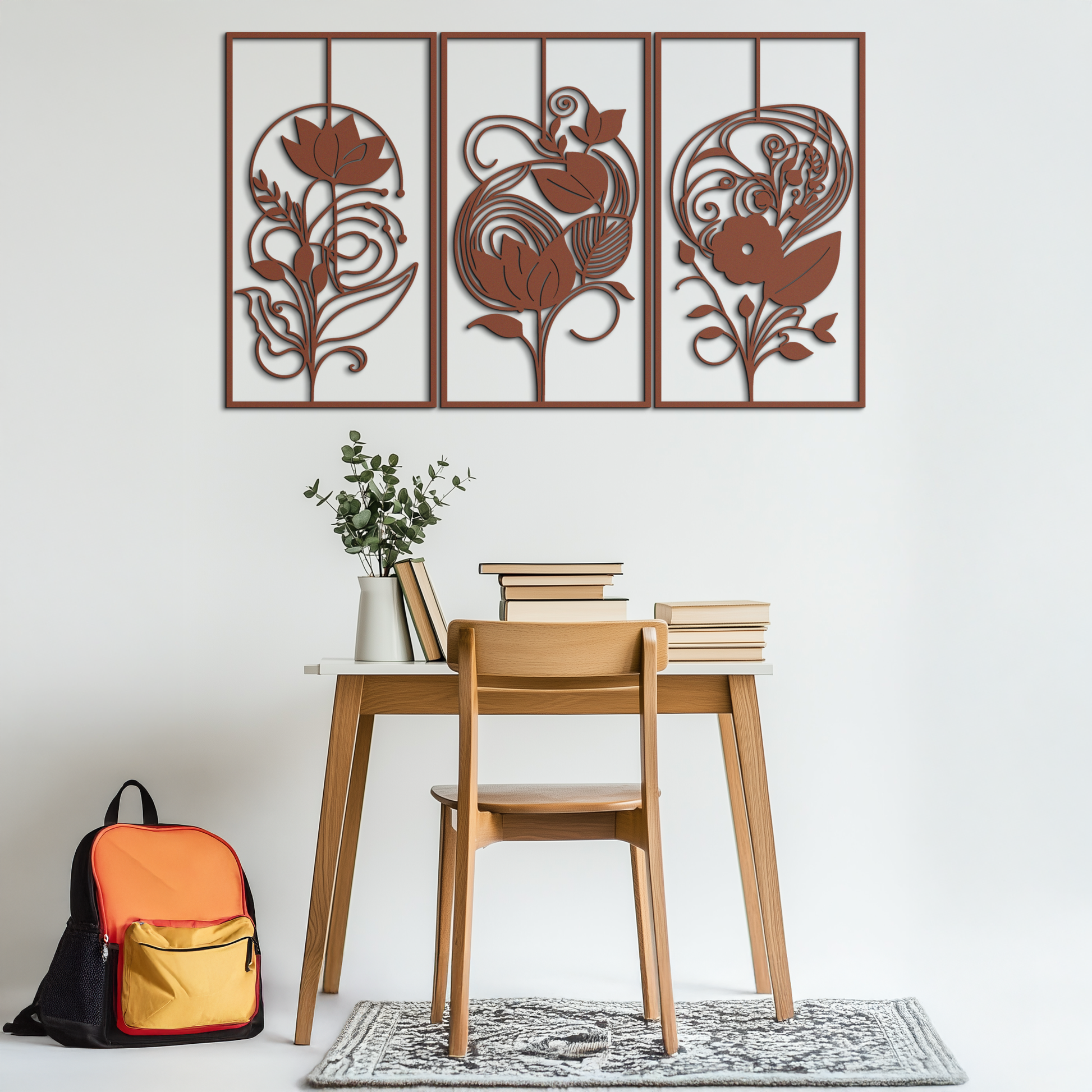 Floral Panel Trio Metal Wall Art - Elegant Black Botanical Wall Decor Set- KAF317 - Tampa Home & Garden Store