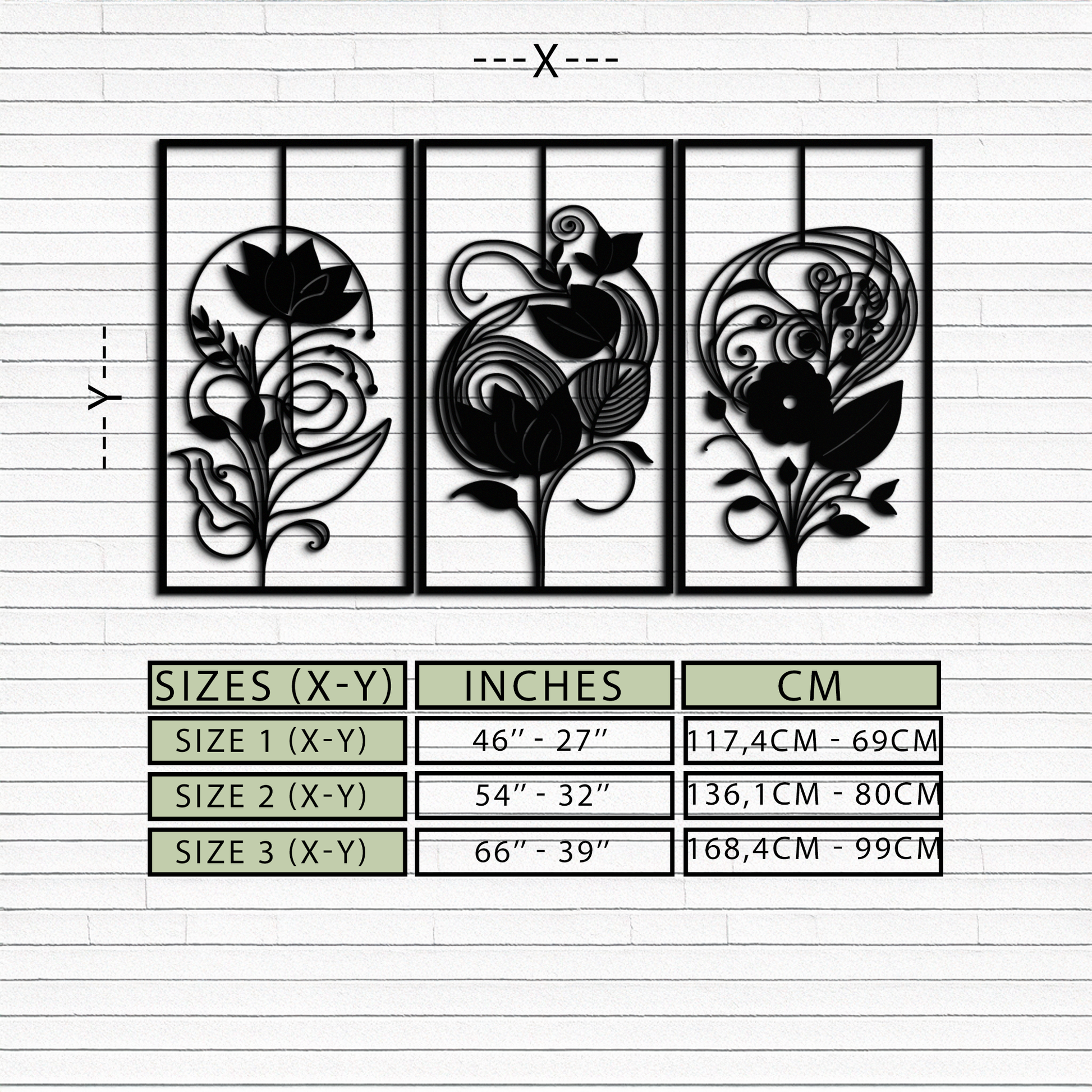 Floral Panel Trio Metal Wall Art - Elegant Black Botanical Wall Decor Set- KAF317 - Tampa Home & Garden Store