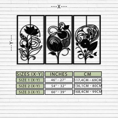 Floral Panel Trio Metal Wall Art - Elegant Black Botanical Wall Decor Set- KAF317 - Tampa Home & Garden Store
