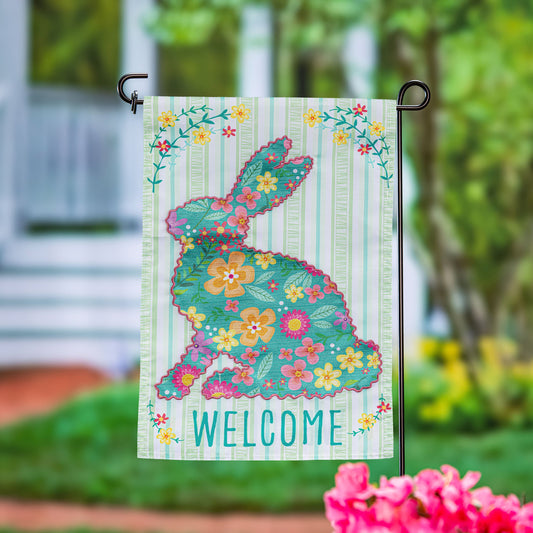 Floral Patterned  Bunny Applique Garden Flag - Tampa Home & Garden Store