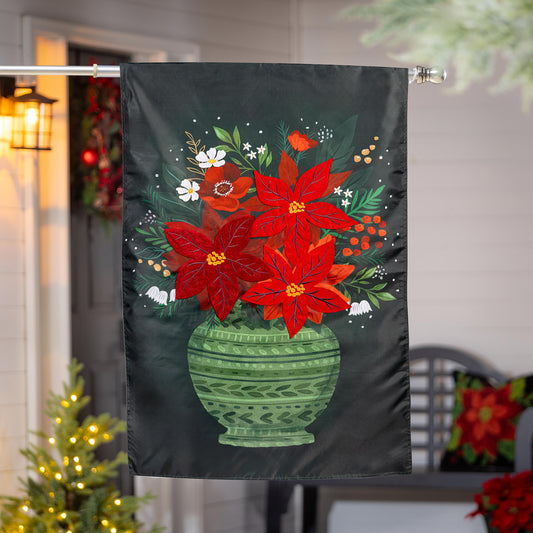 Floral Poinsettia Vase Applique House Flag - Tampa Home & Garden Store