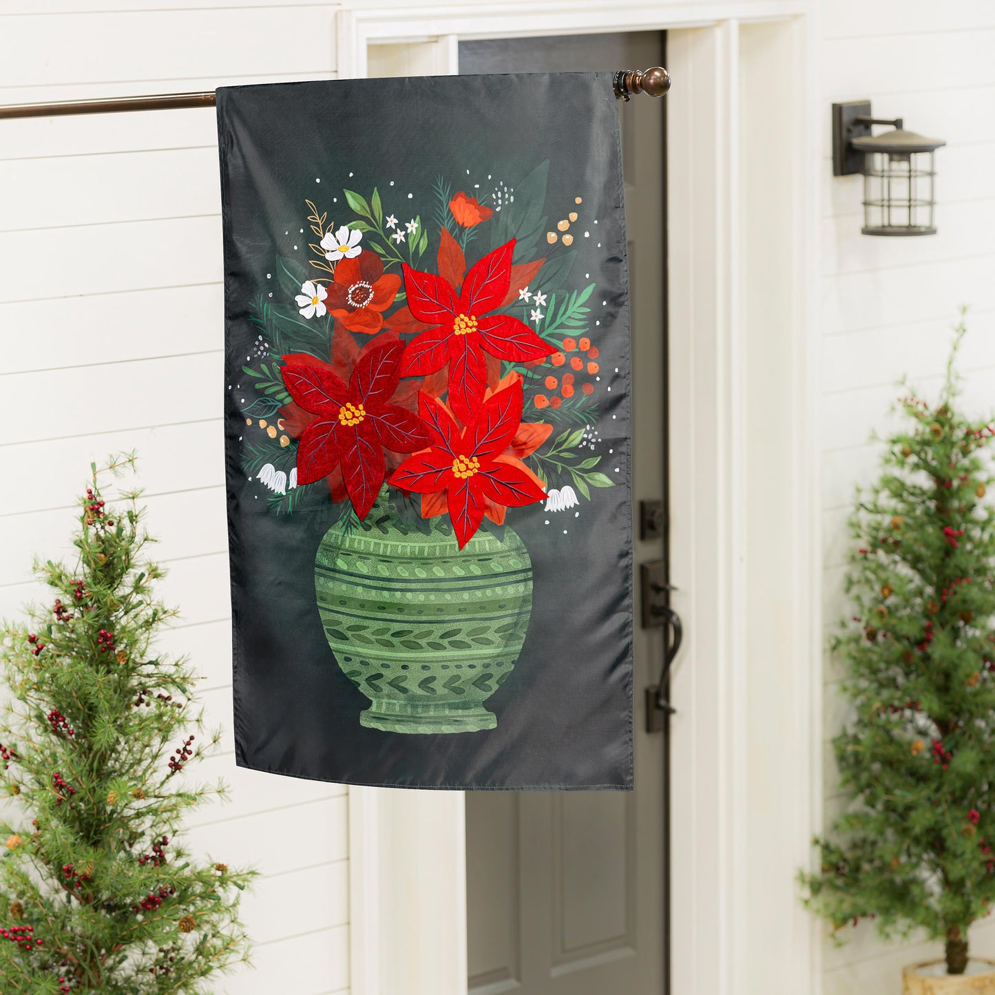 Floral Poinsettia Vase Applique House Flag - Tampa Home & Garden Store