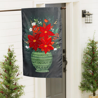 Floral Poinsettia Vase Applique House Flag - Tampa Home & Garden Store