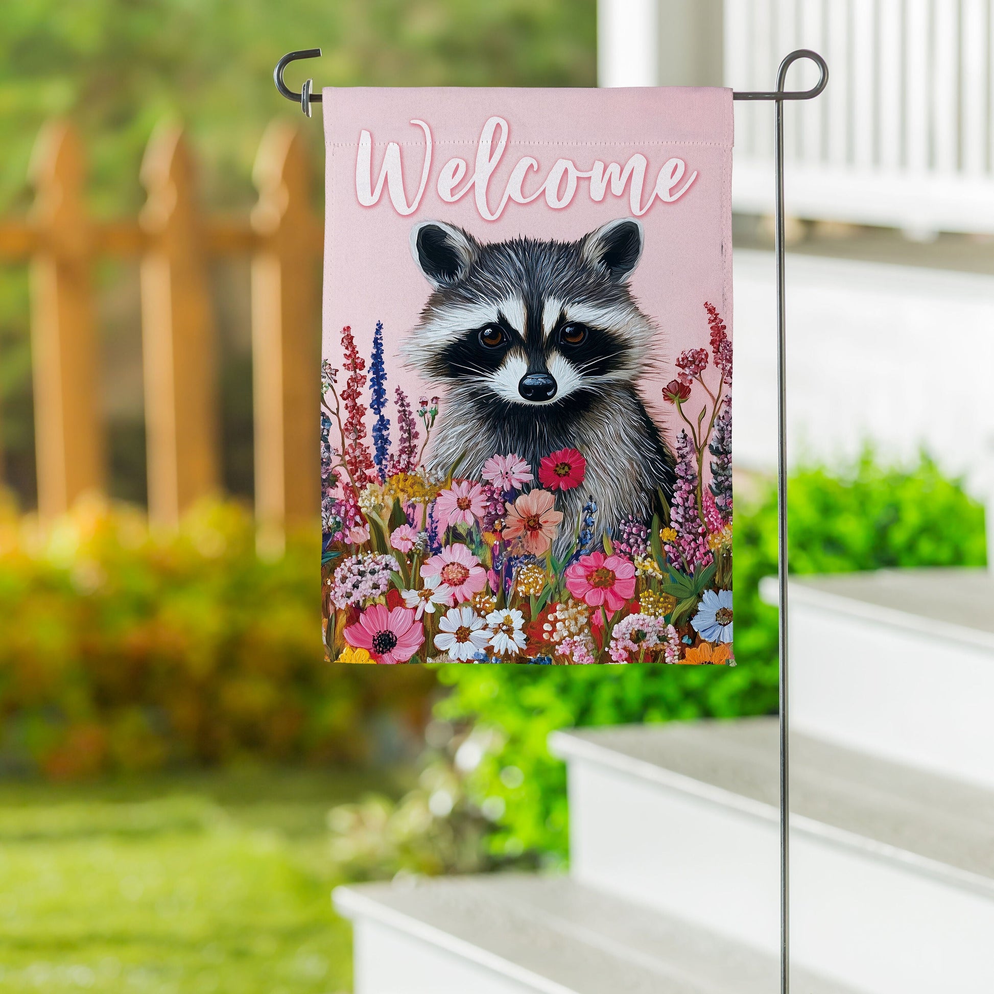 Floral Raccoon Suede Garden Flag - Tampa Home & Garden Store