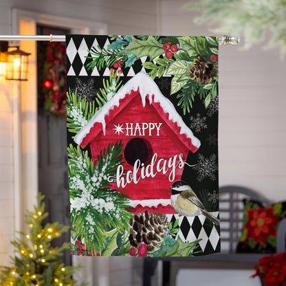 Floral Red Birdhouse Suede House Flag - Tampa Home & Garden Store