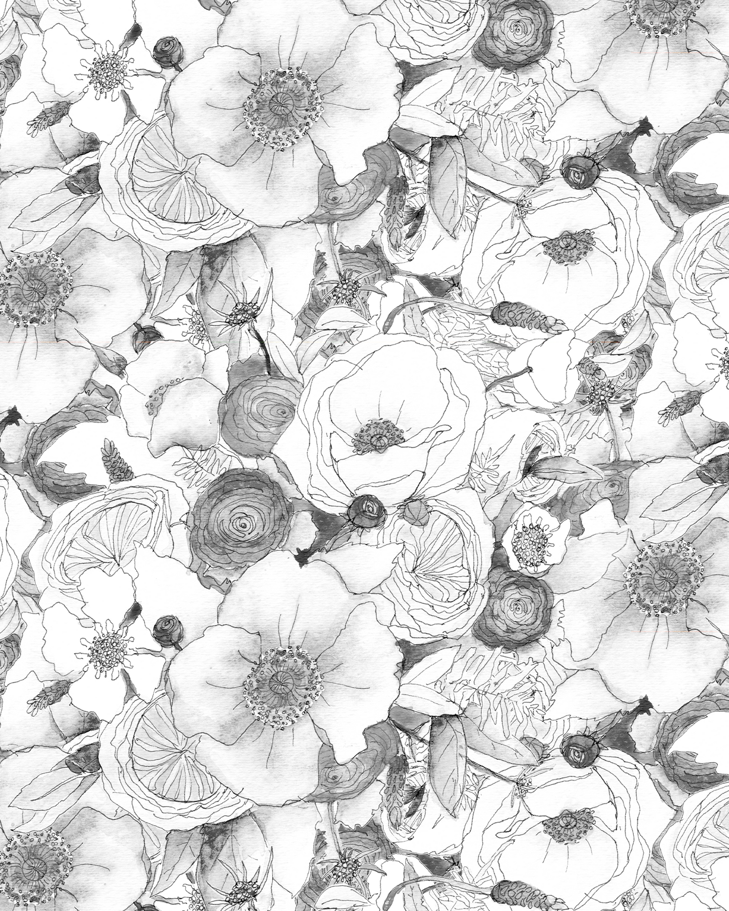 Floral Reverie Wallpaper, black and white - Tampa Home & Garden Store
