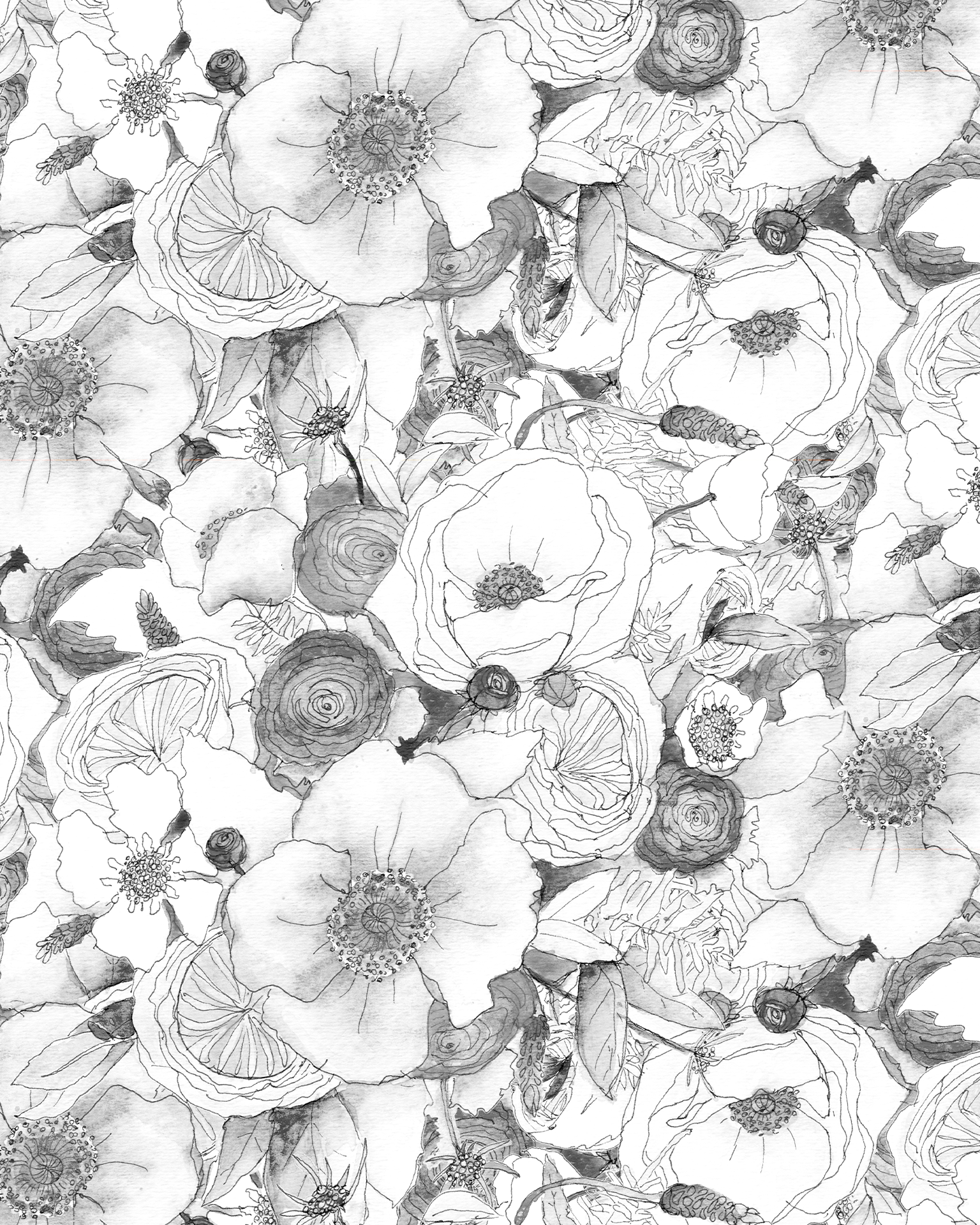 Floral Reverie Wallpaper, black and white - Tampa Home & Garden Store