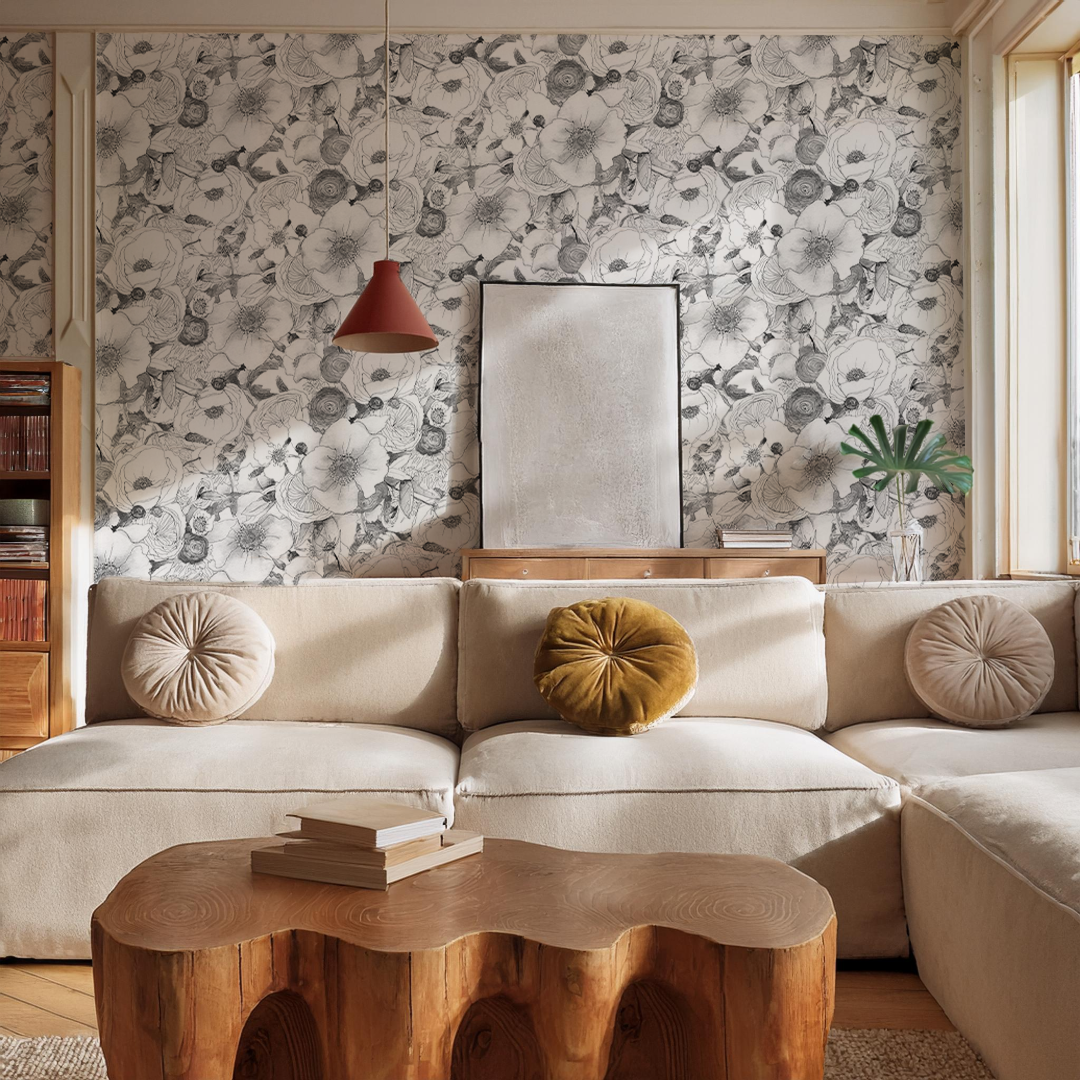 Floral Reverie Wallpaper, black and white - Tampa Home & Garden Store