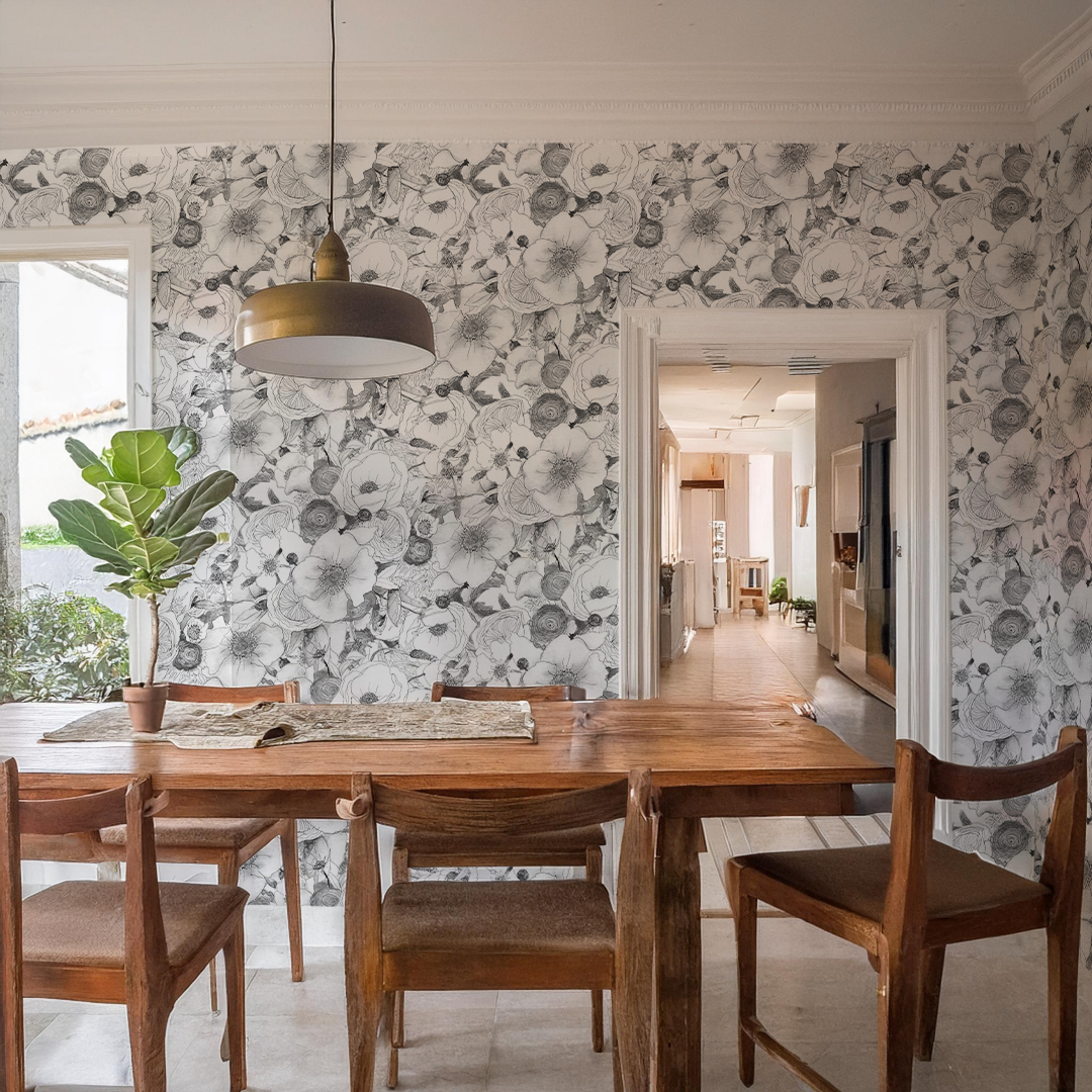 Floral Reverie Wallpaper, black and white - Tampa Home & Garden Store