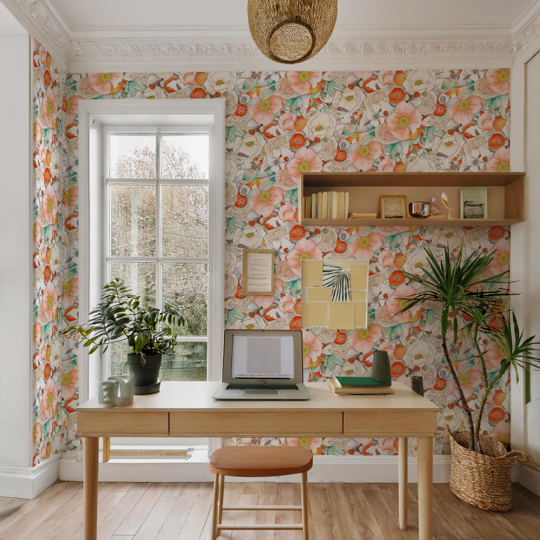 Floral Reverie Wallpaper, orange - Tampa Home & Garden Store