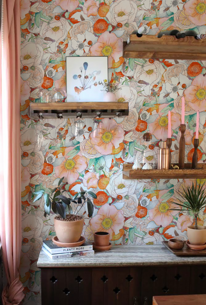Floral Reverie Wallpaper, orange - Tampa Home & Garden Store