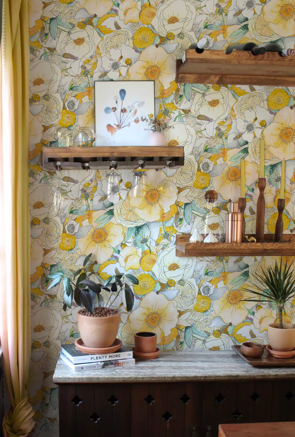 Floral Reverie Wallpaper, yellow - Tampa Home & Garden Store