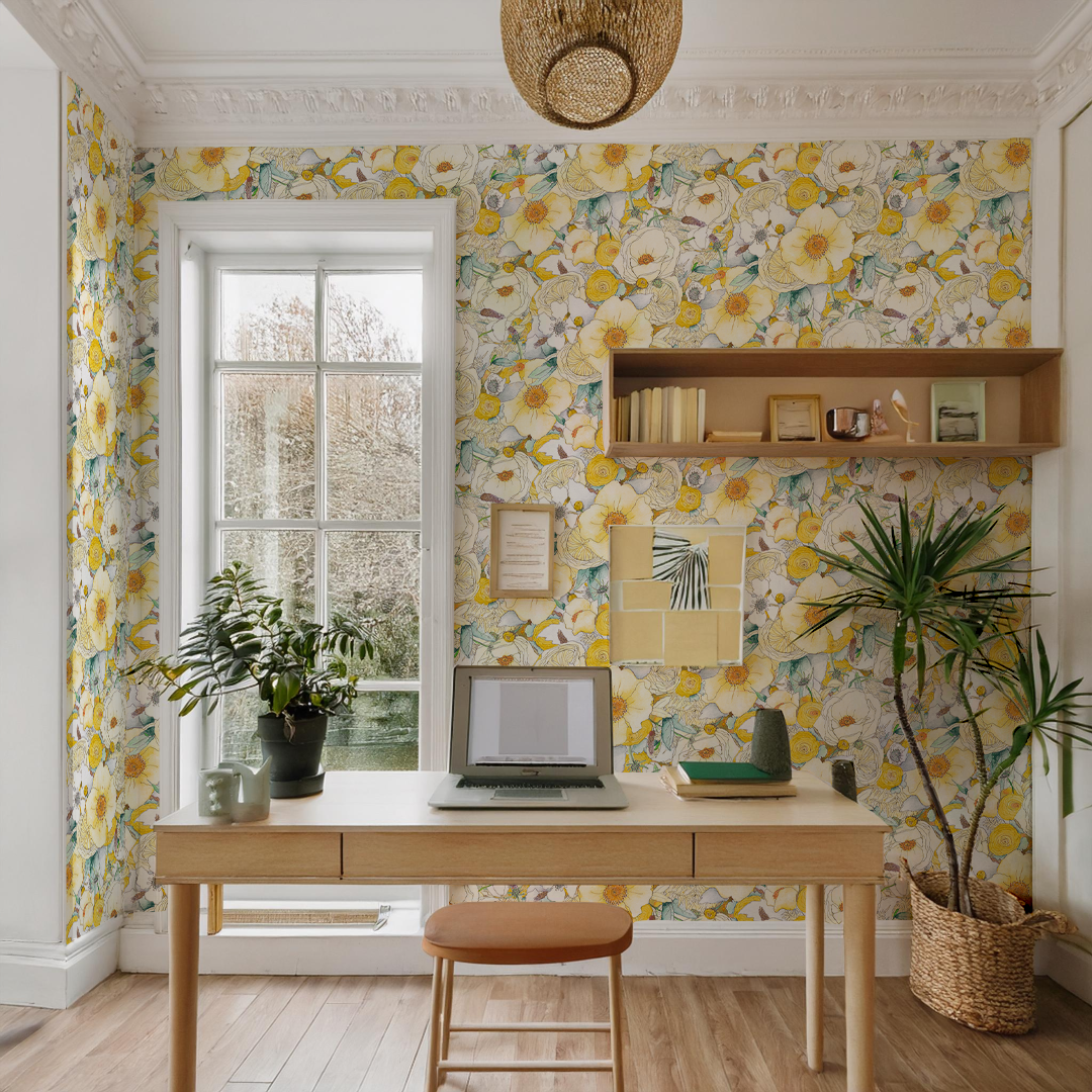 Floral Reverie Wallpaper, yellow - Tampa Home & Garden Store