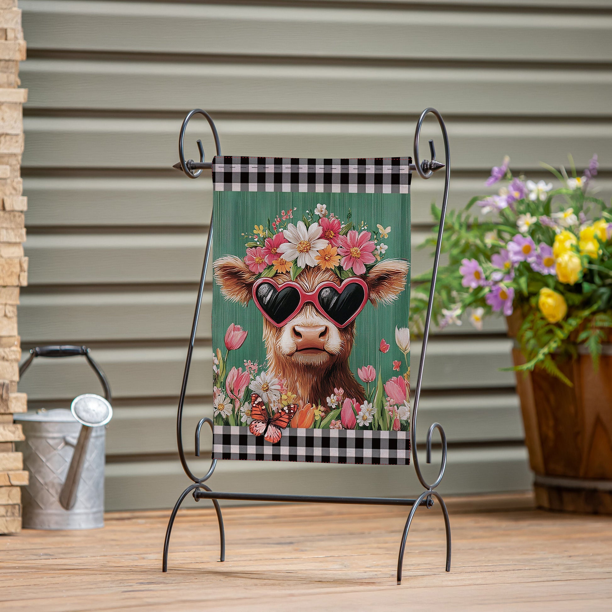 Floral Sunglasses Highland Cow Burlap Garden Flag - Tampa Home & Garden Store