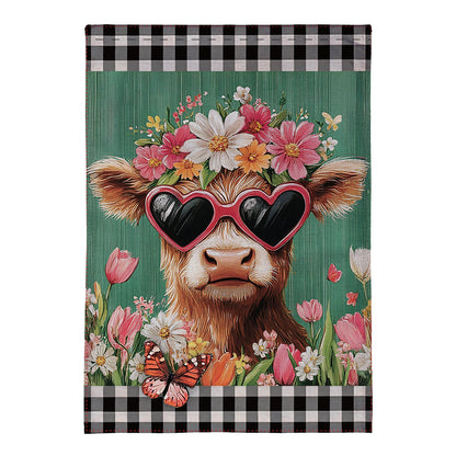 Floral Sunglasses Highland Cow Burlap Garden Flag - Tampa Home & Garden Store