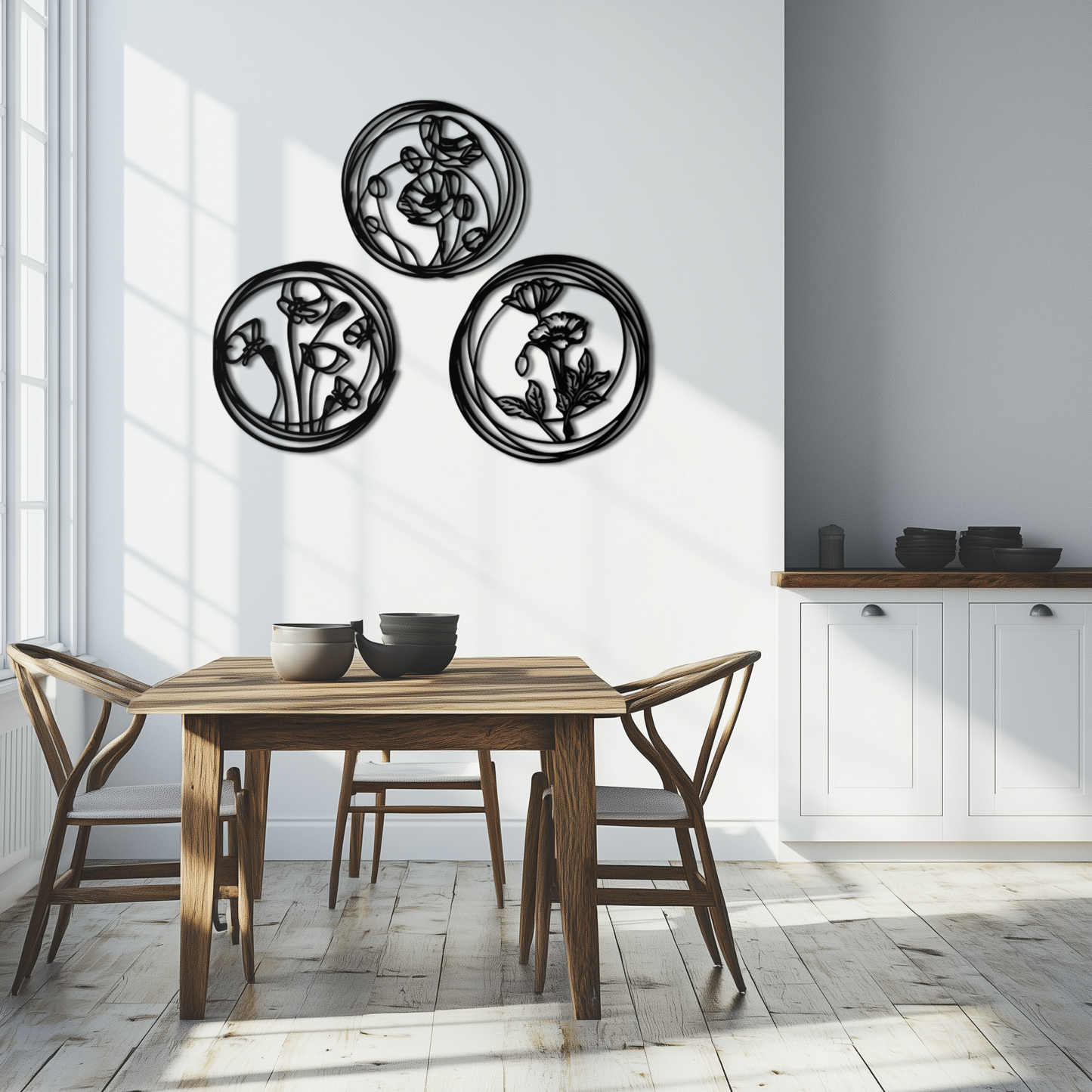 Floral Trio Metal Wall Art - Modern Botanical Circle Wall Decor- KAF168 - Tampa Home & Garden Store