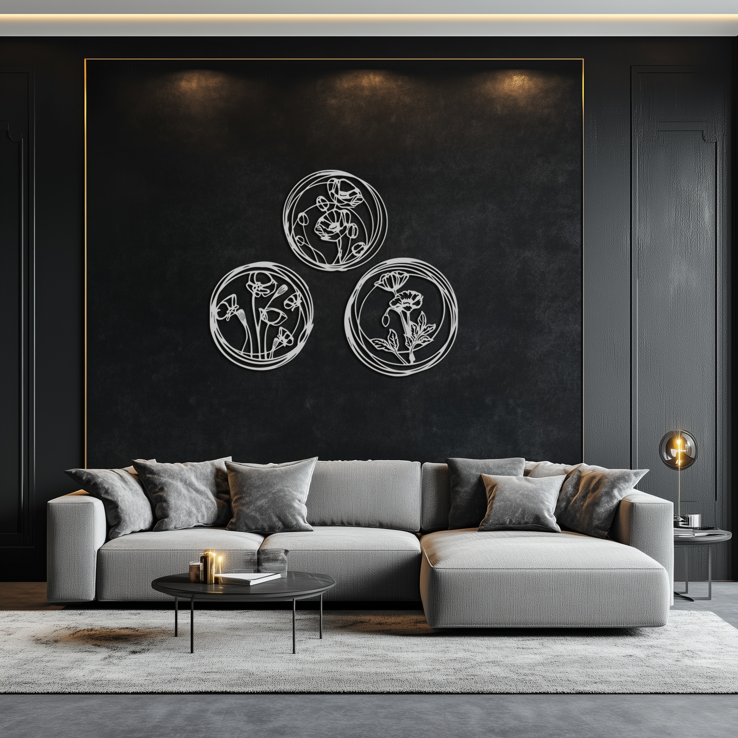 Floral Trio Metal Wall Art - Modern Botanical Circle Wall Decor- KAF168 - Tampa Home & Garden Store